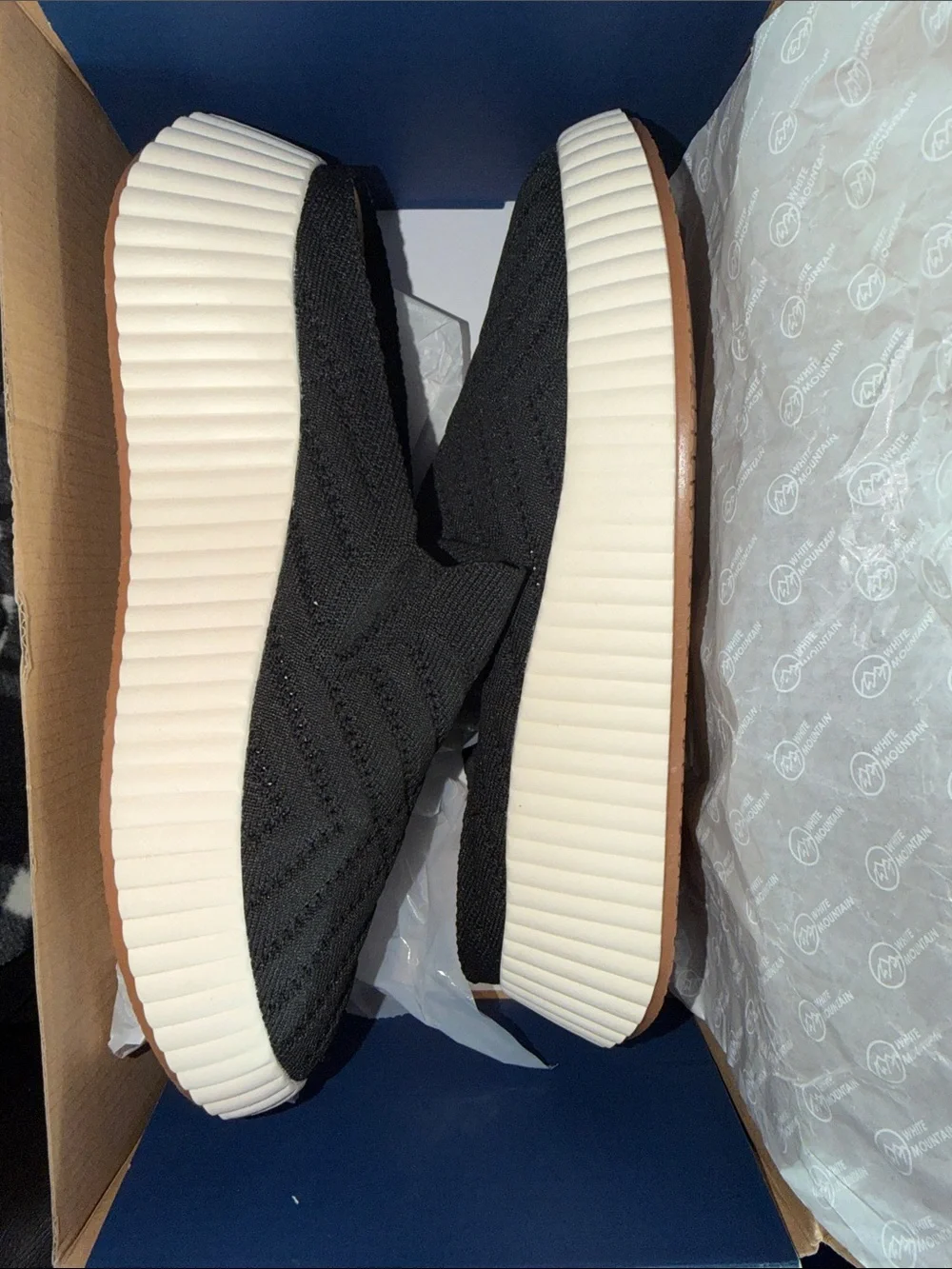 White Mountain Dystant Platform Mule Black Knit Slip On Shoes